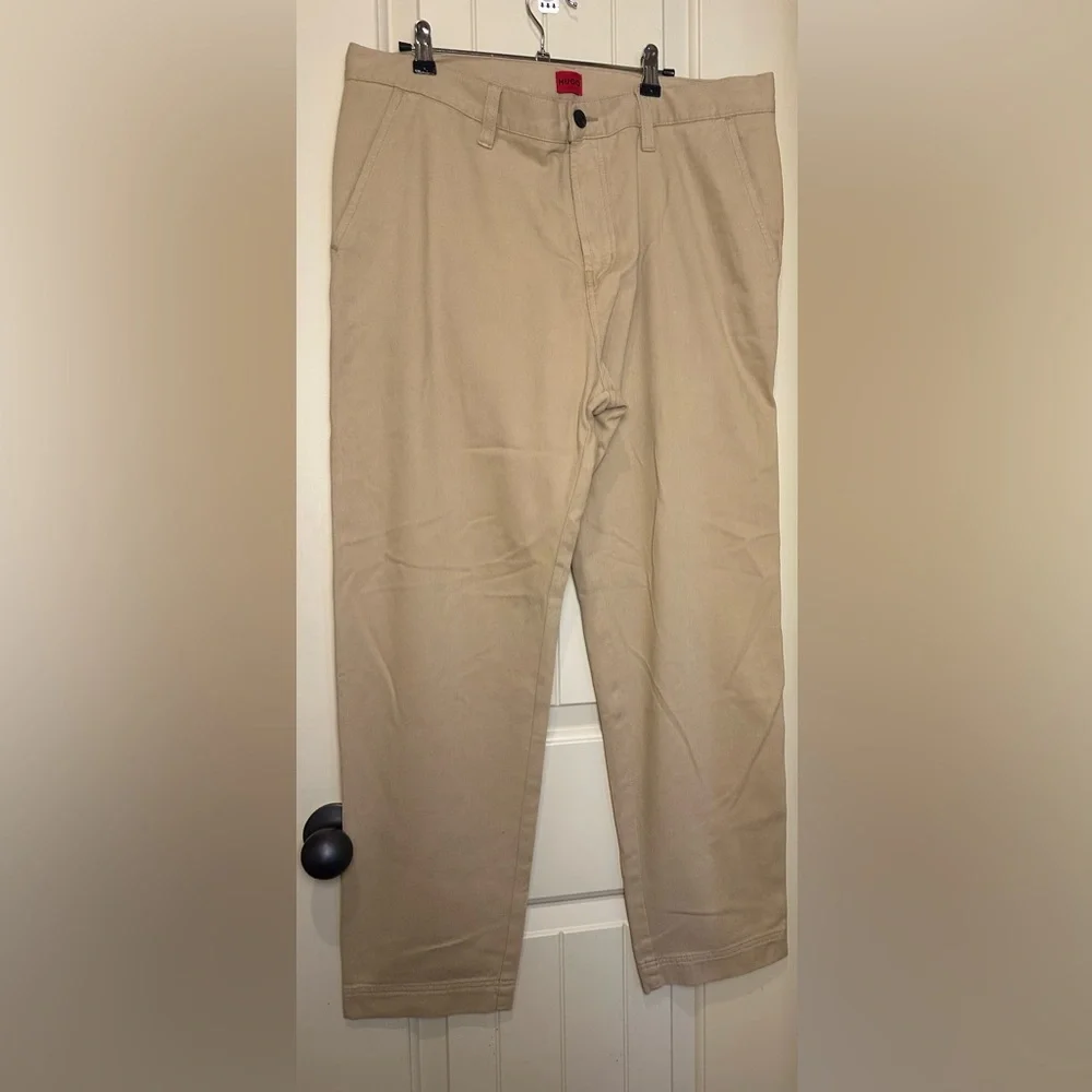 Hugo Boss Men's Khaki Pants 34x32 Flat Front 100% Cotton NWT - Picture 2 of 13